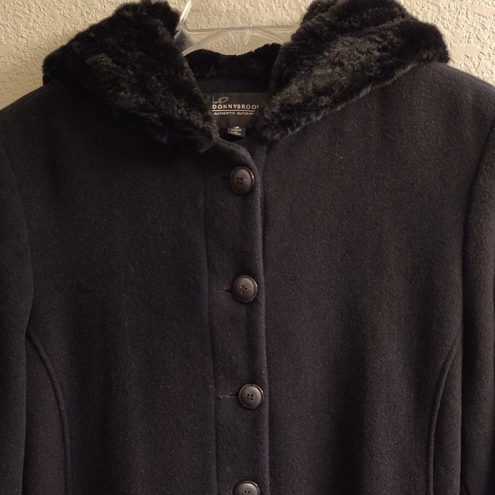 Donny Brook Elegant Black Overcoat Duster Maxi Hoodie Plus Size 16 Coat HMBC - Picture 12 of 16